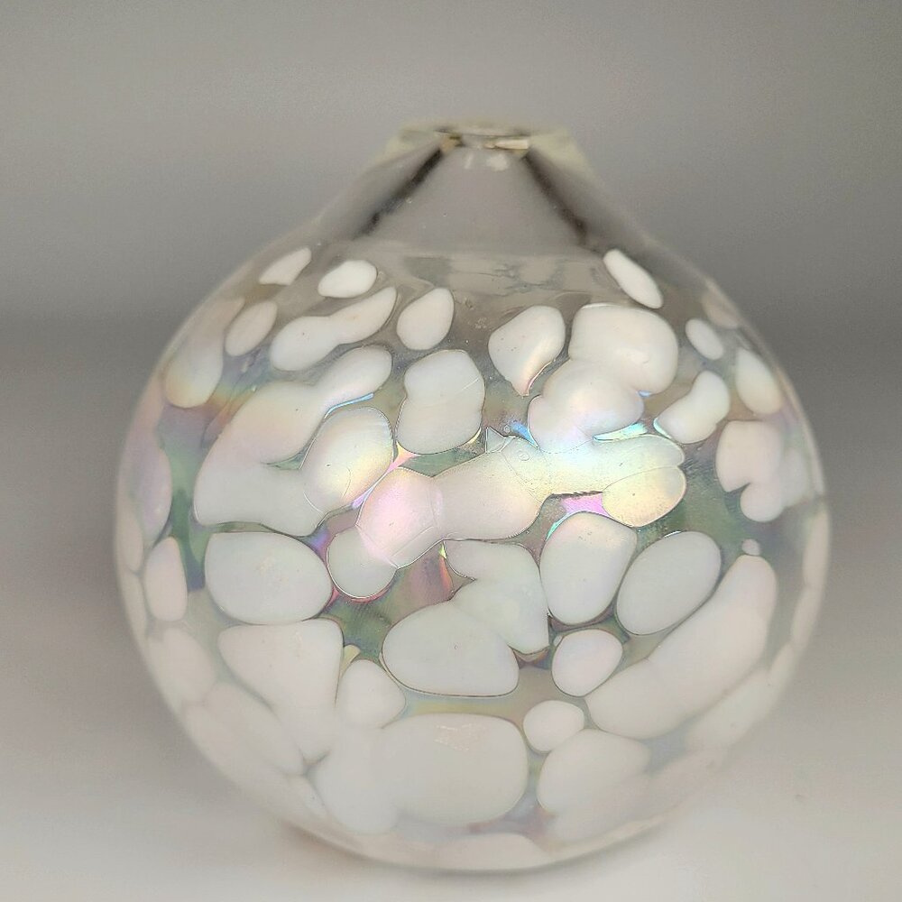 California Glass Studio Oil Lamp White Iridescent Art Glass 4"